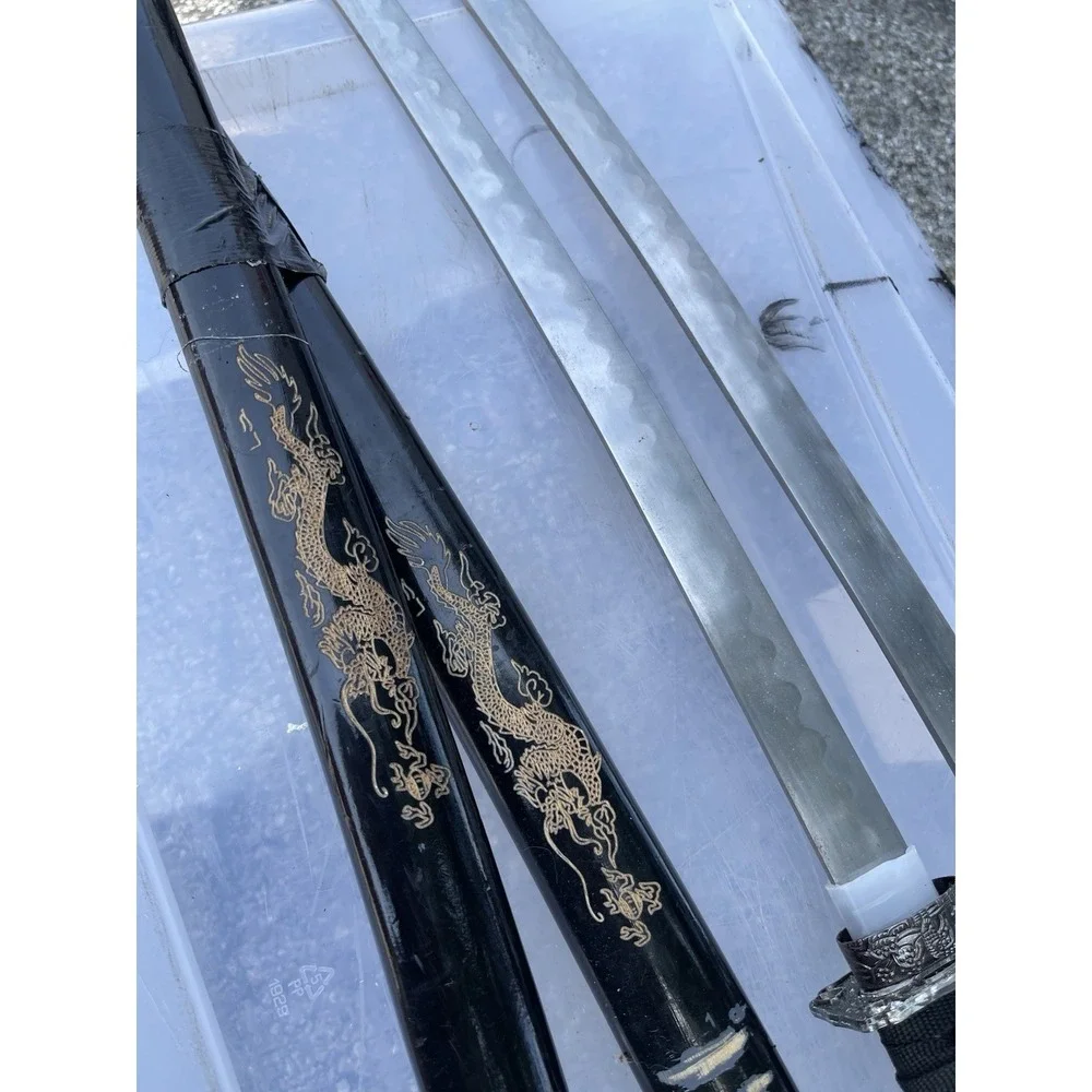 Whetstone Cutlery Samurai Sword Katana Set of 2 Dragon Saya AS IS Repair